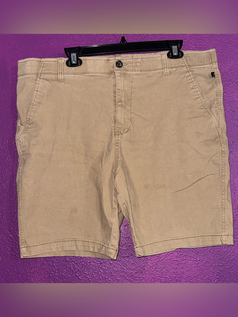 Denali Men's Beige Chino Shorts Stretch Cotton/Spandex Flat Front Pockets 38